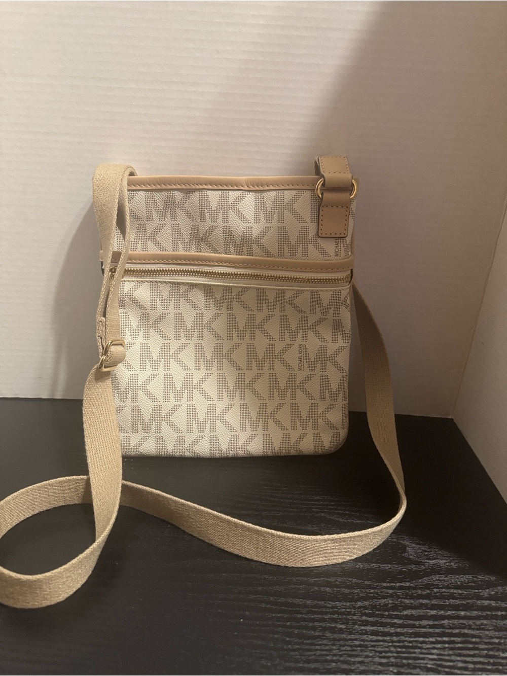 Michael Kors Cream/Tan MK Logo Crossbody Bag
